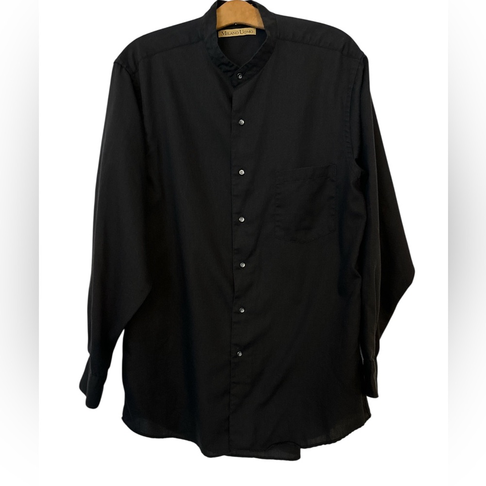 Milano Uomo Men's Classic Leo Black button Shirt Korean collar size‎ 16-32/33 - Picture 2 of 8